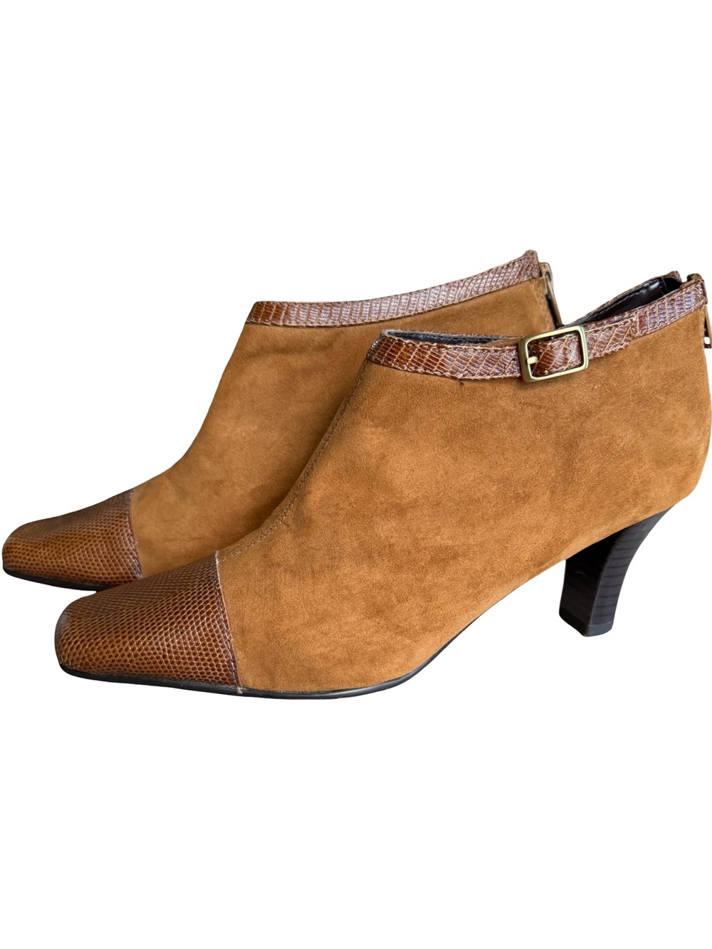 Aerosoles Women’s Y2K Suede Ankle Booties with Textured Leather Toe/Trim 7.5